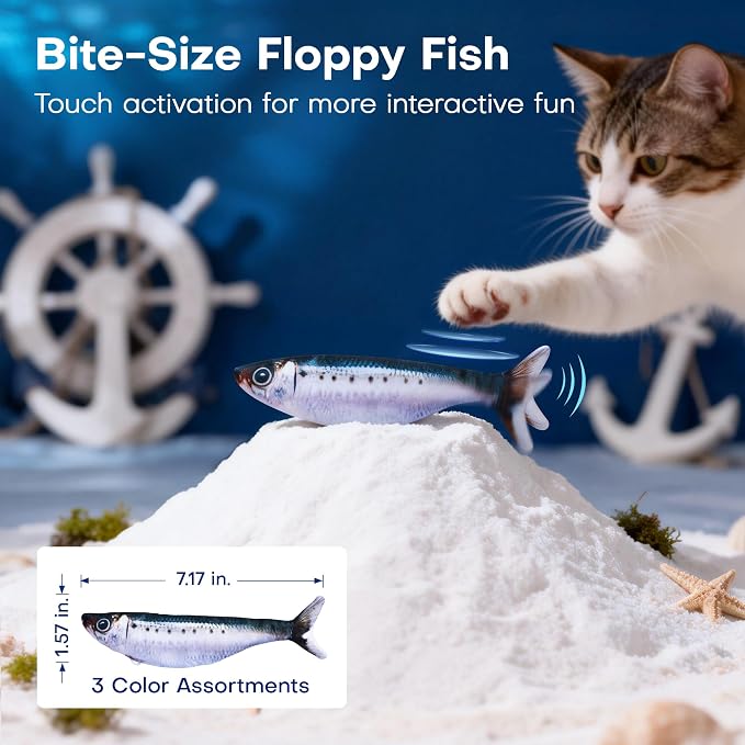Potaroma Cat Toys Bite-Sized Flopping Fish with Catnip