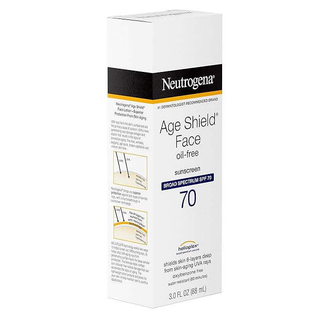 Neutrogena Age Shield Face Oil-Free Sunscreen Lotion with Broad Spectrum SPF 70, Non-Comedogenic Moisturizing Sunscreen to Help Prevent Signs of Aging, PABA-Free, 3 fl. oz.