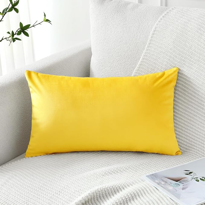 Artscope Luxury Velvet Pillow Covers Decorative Rectangle Pillowcases Soft Solid Cushion Cases for Couch Sofa Bedroom Car Decor 16x24 Inch Golden Yellow