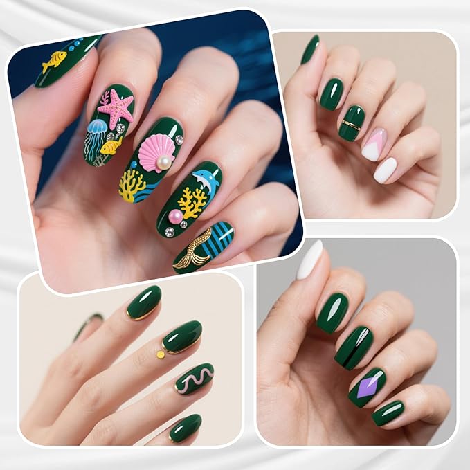 Green Nail Polish, Dark Green Quick Dry Nail Polish, No UV Lamp Needed, Streak Free, Long- Last Fingernail Polish for Nail Manicure Salon DIY Nail Art, 0.35 fl oz