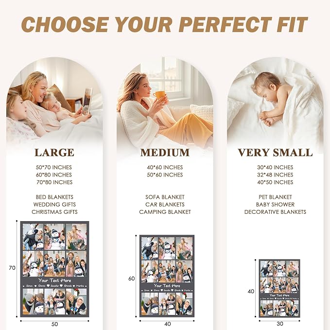 iDIY Custom Blanket with Picture and Text - Ships Next Day - Personalized Photo Throw - Customized Gifts for Family and Couples - 9 Photos
