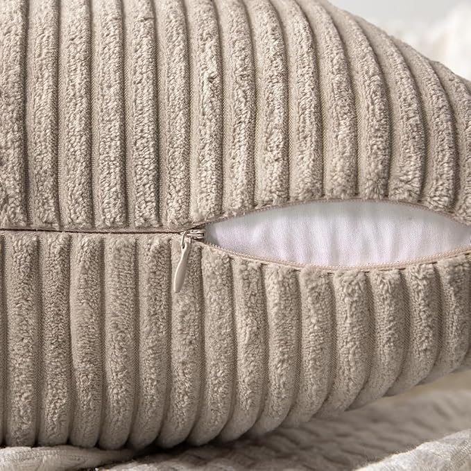 MIULEE Taupe Decorative Throw Pillow Covers for Couch 20x20 Inch | 2 Pack, Boho Farmhouse Pillow Covers, Soft Cross Corduroy Patchwork Textured Cushion Cases For Bed Sofa
