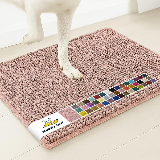 Muddy Mat® | Super Water Absorbent Door Mat Indoor, Microfiber Quick Dry Chenille Entryway Rug, Slip Resistant Front Door Mat, Indoor Mats for Entryway, Machine Washable Pet Rug, Blush Pink 20" x 30"