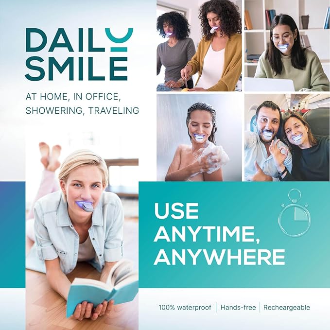 Dailysmile Teeth Whitening Kit with LED - Formulated for Sensitive Teeth, Hands-Free, Waterproof LED Light and 4 Gel Pens, Instant Results