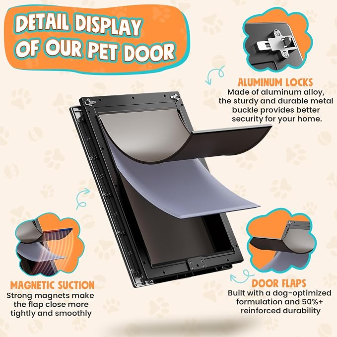 3-Flaps Plastic XL Dog Door for Door, Pets Up to 220 lb | Upgraded Aluminum Locks & Metal Screws, Insulated Flap, Closing Panel, Easy Install for Interior & Exterior Doors