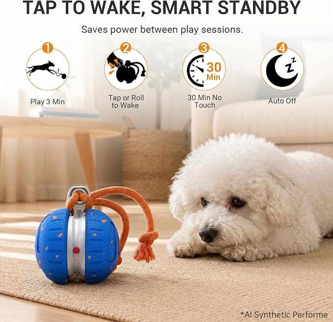 Pamlulu Interactive Dog Toys for Small & Medium Dogs, Rechargeable Motion Activated Rolling Dog Ball with 2 Speed Modes, Touch to Wake, USB-C Automatic Moving Ball for Indoor Boredom Relief