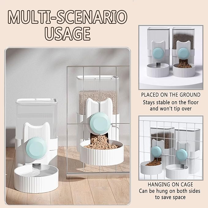 kathson Rabbit Feeder for Cage,Bunny Water Bottle,Pet Food Dispenser,Blue | Gravity Automatic Guinea Pig Feeder Waterer Set,Hanging Small Pet Food Bowl Feeding Station for Ferret Chinchilla Cat Puppy