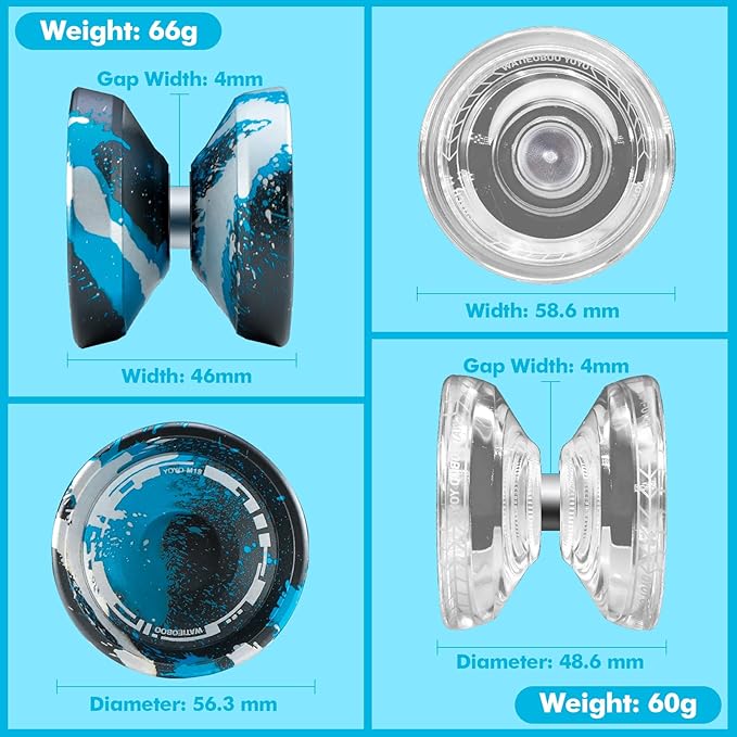 WATIEOBOO yoyo 2-Piece Set - P02 Crystal yo-yo and M18 Black Blue Silver Camouflage Yo-yo, Suitable for Beginners and Professional Yoyo Stunt Players, Adult Yo-Yo and Beginner Yo-Yo