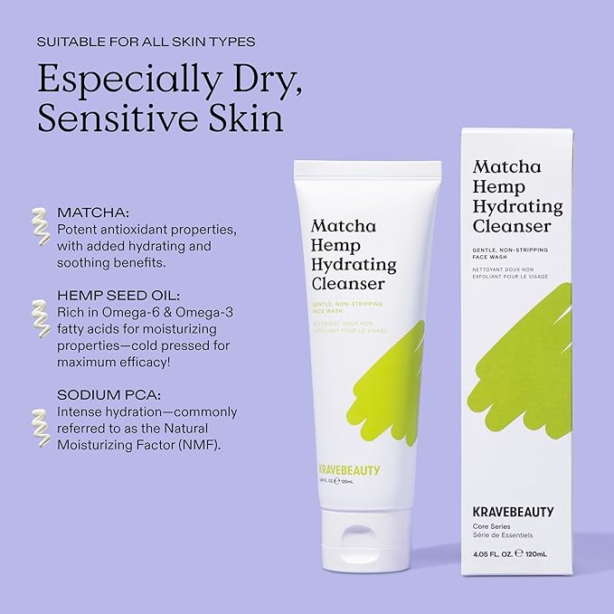 KraveBeauty Cleanse + Protect Duo – Matcha Hydrating Cleanser + Beet The Sun SPF, K-Beauty Simplified Daily Skincare, Gentle & Non-Greasy, Vegan & Cruelty-Free, 4.05 fl oz + 1.7 fl oz