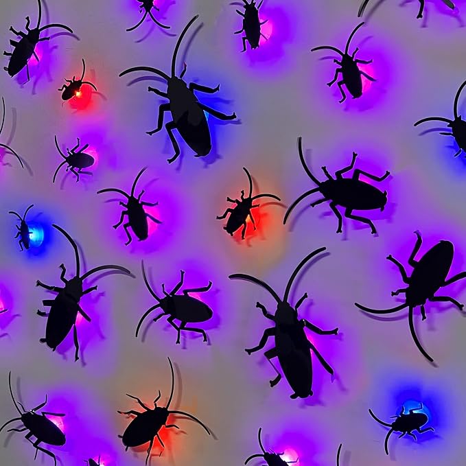 DR.DUDU 36 Pack Halloween Wall Decor 3D Cockroach Window Stickers | LED Lights, Removable PVC, Assorted Sizes, Light Up Roach Wall Decals, Indoor Outdoor Bathroom Home Party Decor