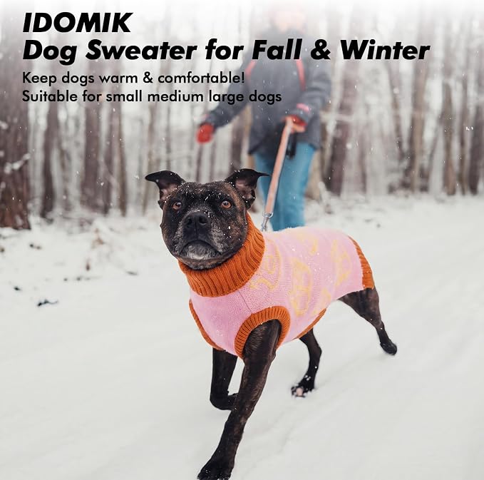 IDOMIK Knitted Dog Sweaters for Large Dogs, Stretchy Dog Winter Sweater,L | Warm Pink Dog Sweater with Leash Hole, Cozy Knitwear with Turtleneck, Soft Sleeveless Dog Clothes for Holiday Christmas