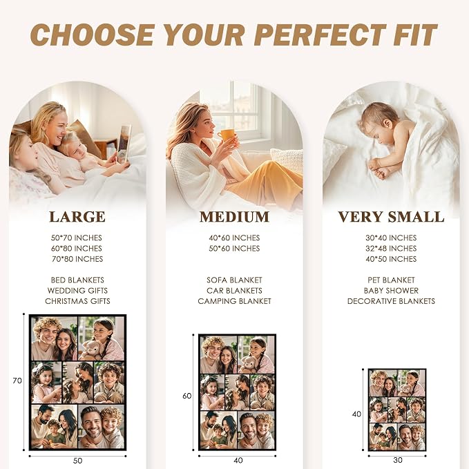 iDIY Custom Blanket with Picture and Text - Ships Next Day - Personalized Photo Throw - Customized Gifts for Family and Couples - 7 Photos