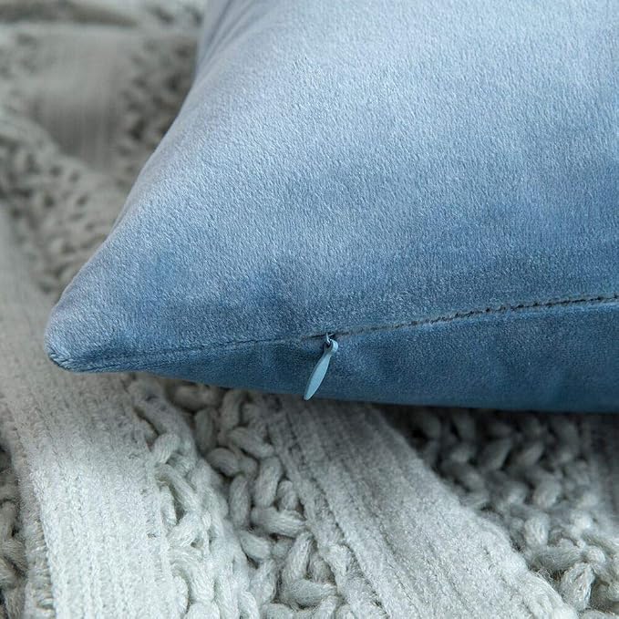MIULEE 12x20 Inch Lumbar Velvet Throw Pillow Covers Blue Gray | Pack of 2 Soft Solid Decorative Pillow Covers, Modern Luxury Home Decor, for Chair Couch Sofa Bedroom Livingroom