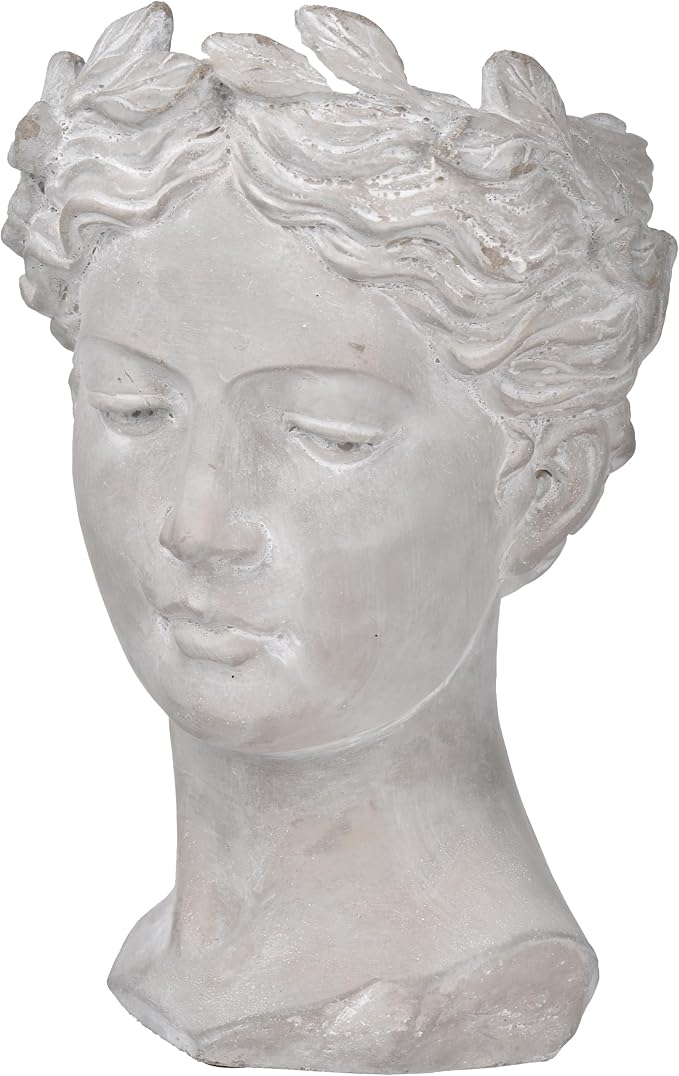 Greek Style Cement Head Vase: Modern Art Sculptural Planter for Indoor Decor - Gallery Exhibition Floral Display with Industrial Elements for Art Collectors & Interior Designers