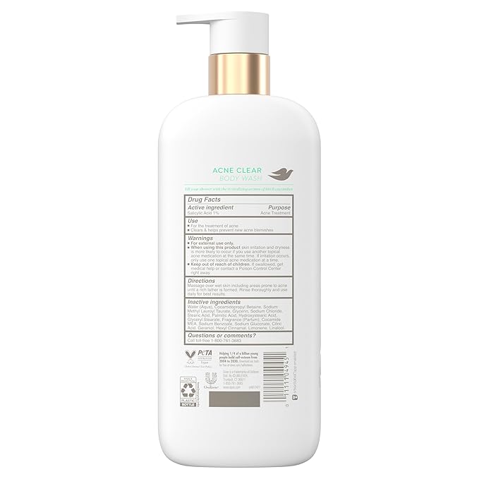 Dove Serum Body Wash Acne Clear for troubled skin with Salicylic Acid 18.5 Fl Oz (Pack of 4)