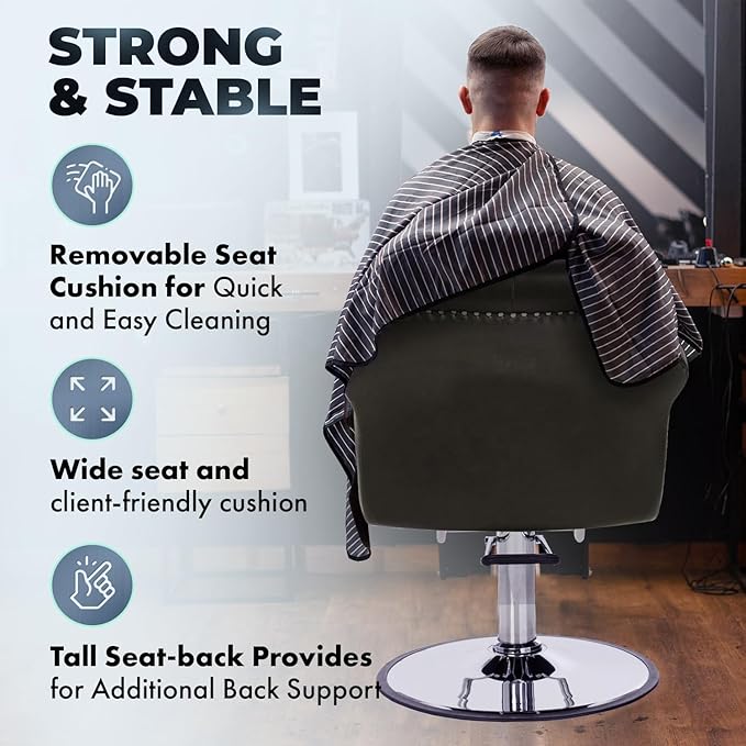 Buy-Rite Chelsea Styling Chair for Salons – Gray Tufted Back, Brass Nailhead Trim, Steel Hydraulic Pump, 3.5” Removable Seat Cushion, Padded Arms, Vinyl Upholstery – NIN-9902