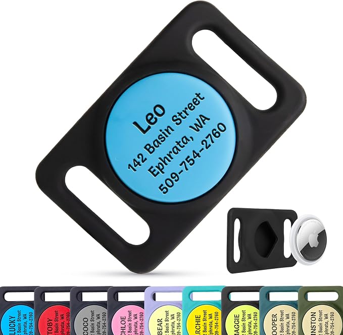 GoTags Designed for Airtag Engraved Dog Collar Holder, Personalized Case for Pet Collar, Up to 4 Lines of Custom Text, Slide On Tag for GPS Dog Tracker, Compatible with Apple iPhone (Large Pack of 1)