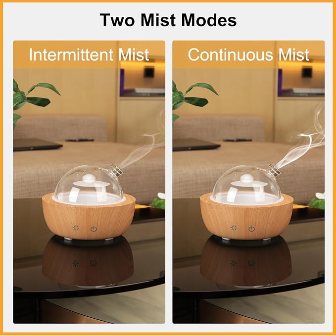 Glass Essential Oil Diffusers for Home, Wood Grain Base Humidifier, Decorative Bedroom Aromatherapy Scent Air Diffuser Ultrasonic Aroma Defusers 200ml（with 3Pcs Essential Oils）