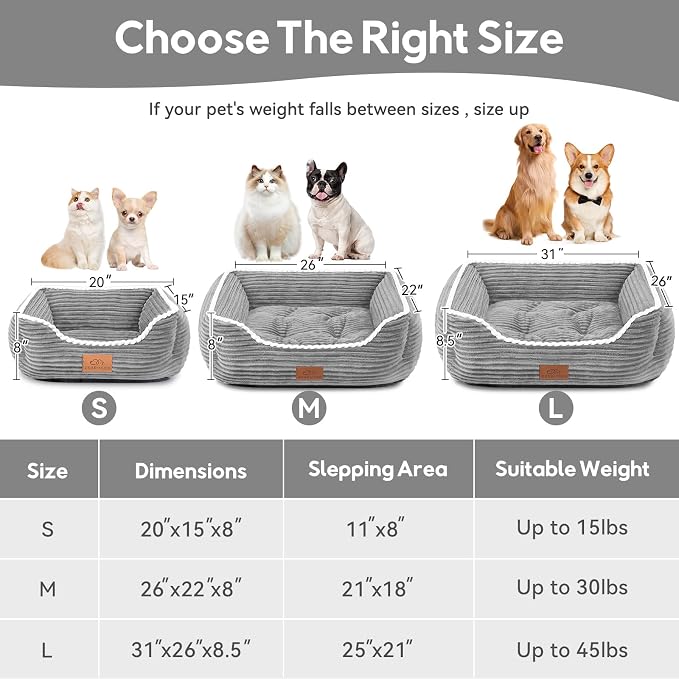 Zerbuger 25in Grey Rectangle Cat Dog Bed Machine Washable Sleeping Sofa | for Large Medium Small Pets Indoor Outdoor, Non-Slip Bottom Soft Puppy Bed Durable Orthopedic Calming Pet Cuddler