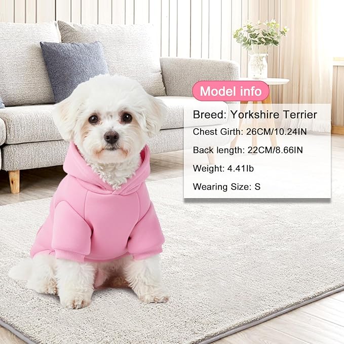 2 Pack Dog Hoodie Warm Hood Dog Sweater Cold Weather Small Dogs Sweatshirt Comfort Pet Clothes for Small Medium Dogs with Pockets Cats Chihuahua Clothes for Male Female Girl Boy Sporty Daily Wear