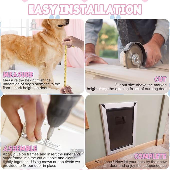 SmarketBuy Aluminium Extra Large Dog Door 17.5" W x 27.7" H Weatherproof Aluminum Frame Pet Door with Sliding Lock Panel Easy to Install Durable Magnetic Double Flaps Pet Door for Dogs Up to 220LBS