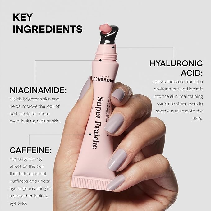 Provence Beauty Super Fraîche Brightening Eye Cream – Hyaluronic Acid & Cooling Metal Applicator – Anti-Aging Under-Eye Cream that Brightens, Tightens & Hydrates – 0.5 fl oz