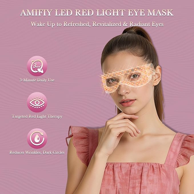 Red Light Therapy Eye Mask, Red Light Therapy for Eyes with 3-Minute Treatment, Under Eye Mask for Dark Circles, Eye Bags, Fine Lines & Wrinkles, Rejuvenating Eye Massager (Pink)
