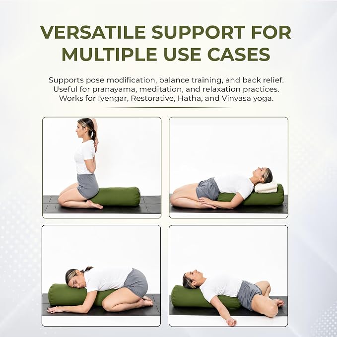 Yogikuti Iyengar Yoga Bolster for Restorative Yoga and Meditation – Lightweight Cotton Support Pillow with Handle for Easy Carry, Versatile for Pose Modification, Balance, Back Relief, and Relaxation