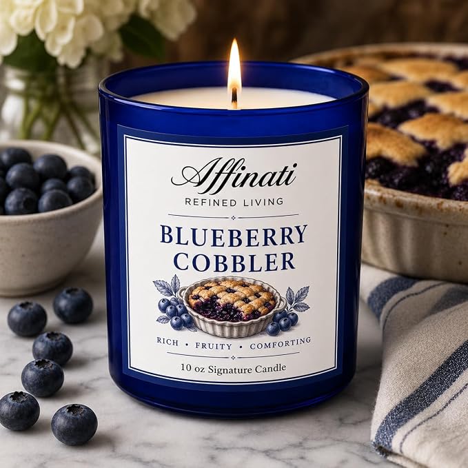Affinati Blueberry Cobbler 10 oz Scented Candle – Long Lasting Luxury Soy Blend Candle for Home, Strong Scent Throw Wild Berry Fruit Gourmand Bakery Candle, Premium Home Fragrance Gift