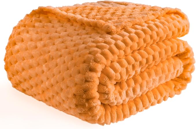 Bnuitland Soft Flannel Throw Blanket(50X40 inches), 3D Jacquard Fluffy Lightweight Fleece Throw Blanket for Babys and Pets,300 GSM Cozy Warm Bed Sofa Fleece Blanket for All Seasons,Light Orange
