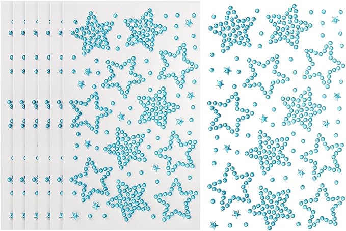 PATIKIL 6Sheets Star Face Gems, Self Adhesive Hair Gems Stickers Face Stickers for Women Eye Hair Body Festival Makeup Rave Accessories, Blue