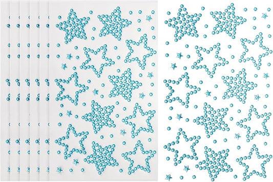 PATIKIL 6Sheets Star Face Gems, Self Adhesive Hair Gems Stickers Face Stickers for Women Eye Hair Body Festival Makeup Rave Accessories, Blue
