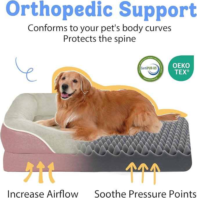 Orthopedic Washable XXL Dog Bed for Extra Large Dogs | Egg Crate Foam, 4-Sided Bolster Support, Waterproof Liner, Non-Slip Bottom, Removable Bolster Cover, 45 x 35 Inch