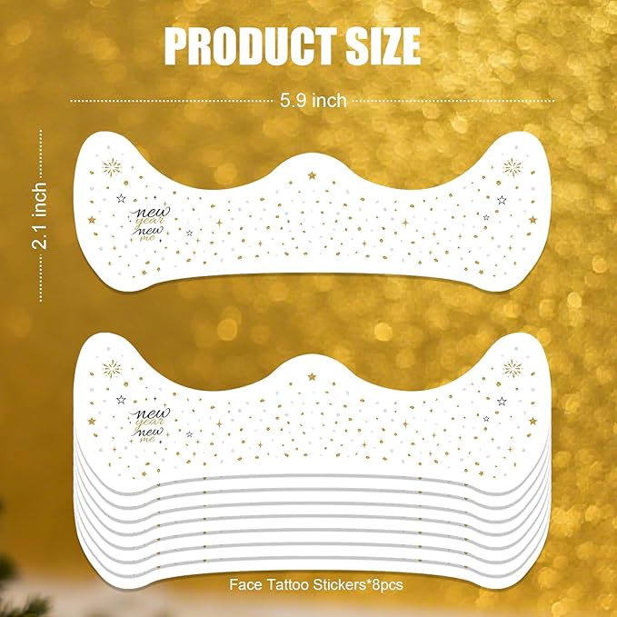 New Year New Me Face Tattoo - Glittering Freckles Stars & Fireworks in Metallic Gold & Silver | Waterproof Facial Gems for NYE Transformation, New Years Eve Party Supplies 2026 & Celebration