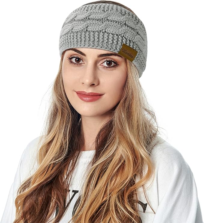 Loritta 2 Pack Headbands for Women Winter Warm Cable Knit Ear Warmer Thick Head Wrap Fuzzy Fleece Lined Gifts