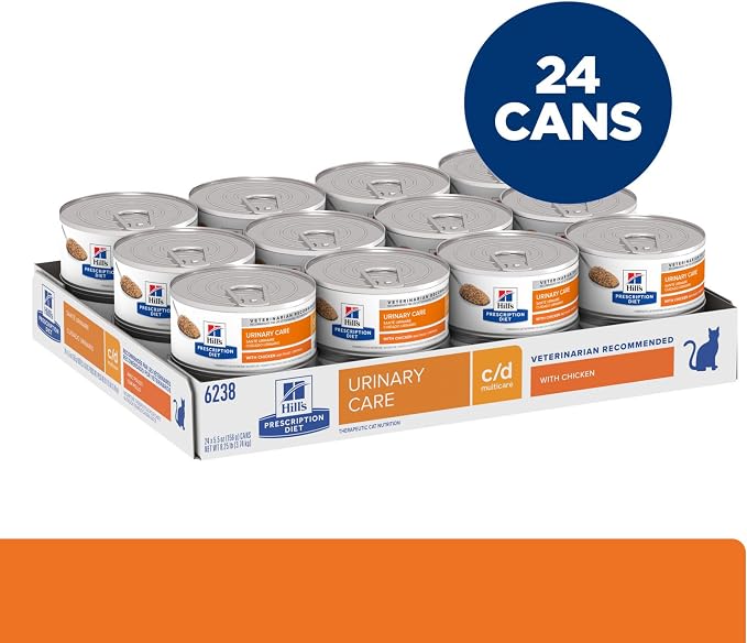 Hill's Prescription Diet c/d Multicare Urinary Care Wet Cat Food | #1 Veterinarian Recommended, Chicken Recipe, 5.5 oz. Cans, 24-Pack