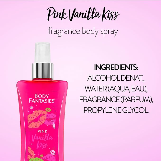 BODY FANTASIES SIGNATURE Fragrance Body Spray, Pink Vanilla Kiss Fantasy, 8 Fluid Ounce (BF44) (Pack of 2)