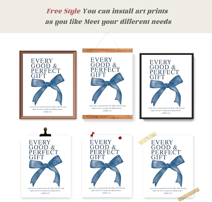 LARTSFRO Coquette Navy Blue Bow Wall Art Decor Posters, Navy Blue Bow Room Bedroom Bathroom Dorm Wall Art Decor Aesthetic for Teen Girls Gifts, Inspirational Bible Verses Bow Wall Decor, 10x8 Inch Set of 4 Pcs Bow Pictures (UNFRAMED)