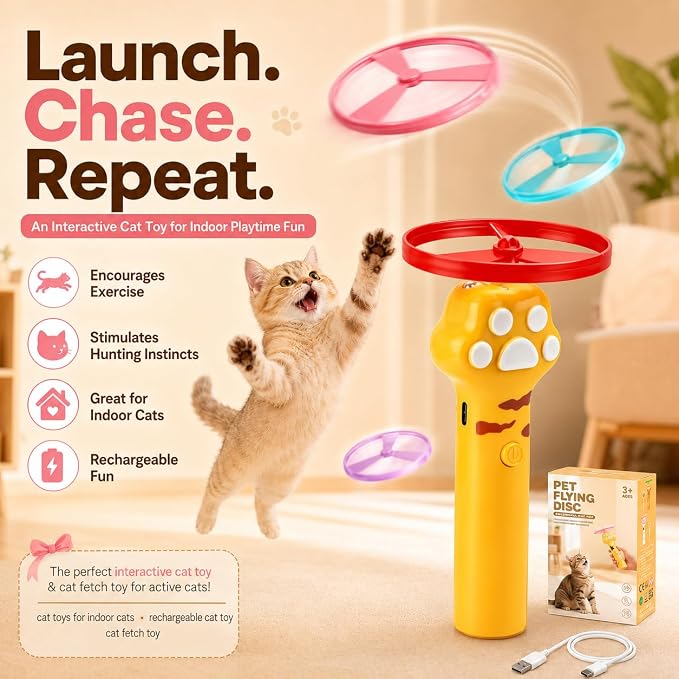 Cat Toy Launcher for Kitten Toys, Cat Toys Interactive, Automatic Cat Toy | Interactive Cat Toys for Indoor Cats, Cat Fetch Toy Launcher with 10 Discs, Cat Toys for Bored Indoor Adult Cats,Best Cat Toy