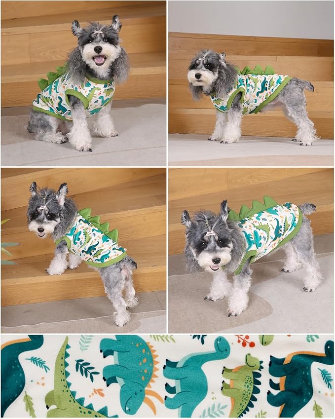 CuteBone Dinosaur Costume Dog Shirt, Stretchy Velvet T-Shirt Clothes for Small Dogs, Soft & Breathable Pet Tee Outfit Cat Apparel for Daily Wear, Cozy Pullover Design Puppy Fashion COSBX03M