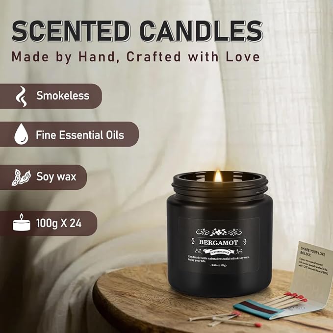 YOROXRG Scented Candles Gifts Set 24 Pack Soy Wax Travel Tin Jar Candles for Home 3.05 OZ for Mom for Christmas, Birthday, Thanksgiving, Mother's Day,Father'Day(Black)