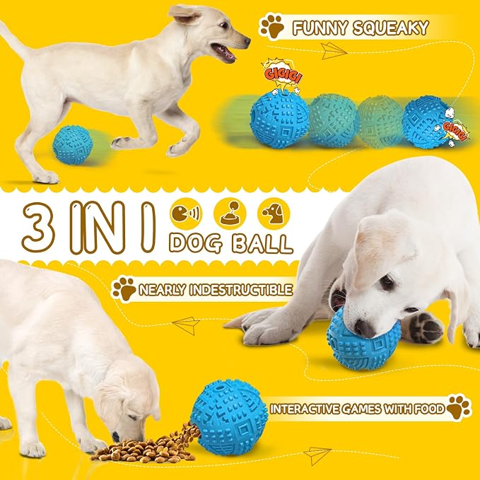 Dog Balls Treat Dispensing Dog Toys for Aggressive Chewers Large Breed | Nearly Indestructible Squeaky Puppy Chew Toys for LargeBreeds, Natural Rubber Doggie Puzzle Toys, Pet Treat Ball