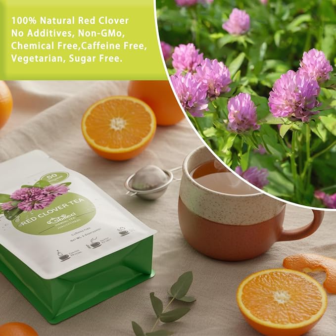 Samcci - Red Clover Tea Bags - 50 Count - Pure Red Clover Herb - Supports Women's Wellness & Balance - Caffeine-Free & Non-GMO - Plant-Based Corn Fiber Mesh Bags