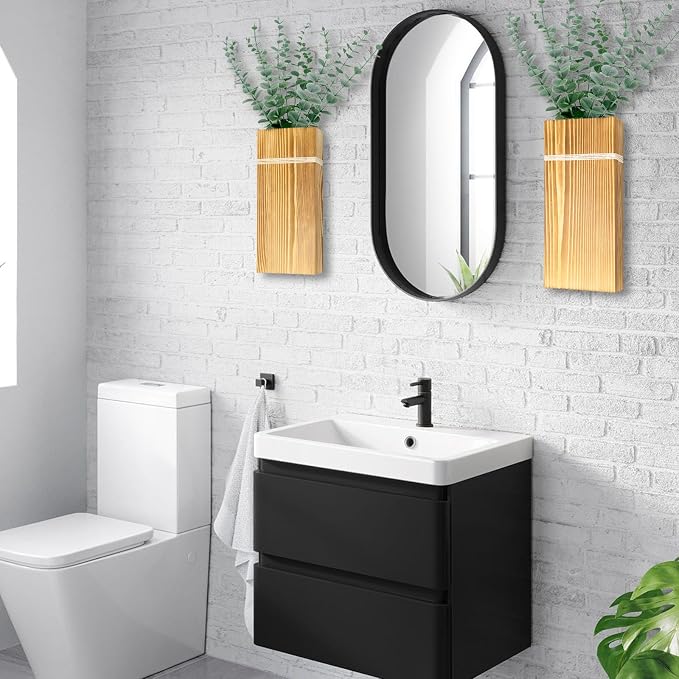 Wall Planters for Indoor Plants-2 Pack Wood Wall Vases for Dried Flowers & Artificial Plants Modern Farmhouse Wooden Vase for Living Room Bedroom Kitchen Decorations - Brown Large