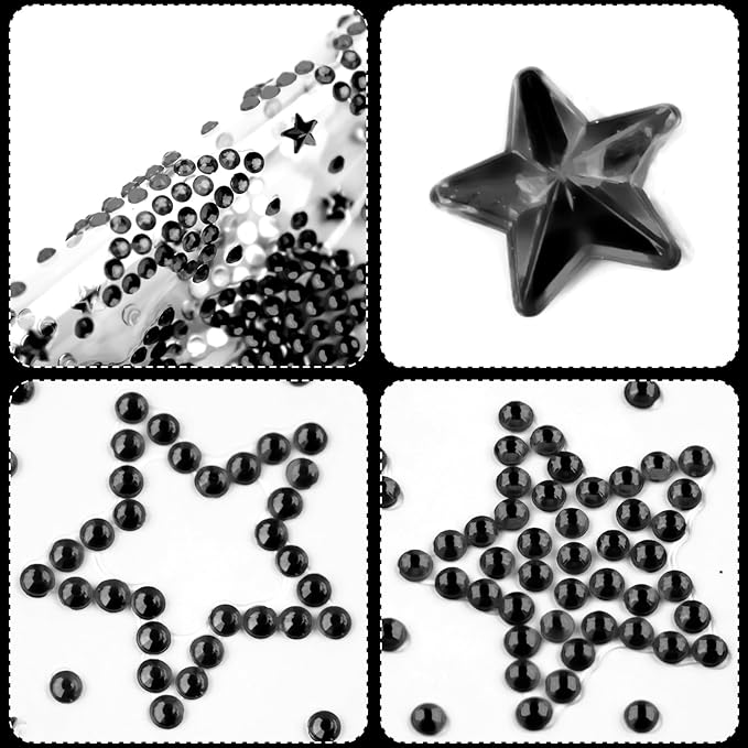 3Sheets Star Gem Stickers Jewels for Crafts, Face Makeup - Self Adhesive Rhinestone Jewel Stickers, Stick on Gems Rhinestones for Crafts, Craft Supplies for Kids (16.Black Star)