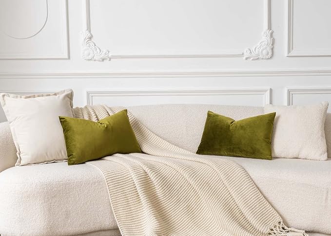 16x24 Velvet Throw Pillow Covers Set of 2 for Couch Bed Sofa,Olive Green | Decorative Soft Pillow Covers with Invisible Zipper for Couch Sofa Bed Living Room Bedroom Home Decor