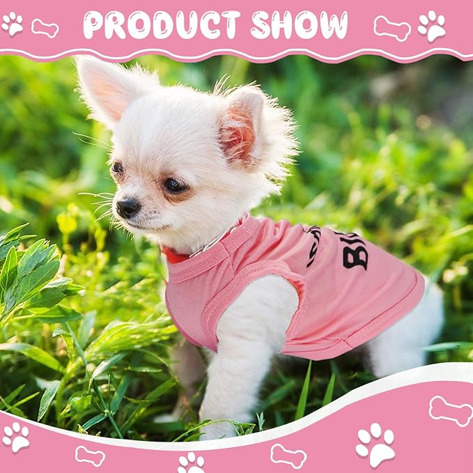 4 Pieces Dog Clothes for Small Dogs Girls Summer Autumn Cute Puppy Clothes Soft Pet Dog Shirts Chihuahua Teacup Dog Cat Clothing Pink Costume (Medium)