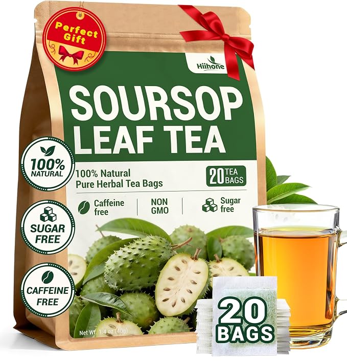 Soursop Graviola Leaf Tea Bags - Caffeine & Sugar Free, 20 Teabags