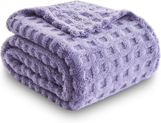 NEWCOSPLAY 3D Waffle Checkered Flannel Throw Blanket, Lavender, 50"x70" | Super Soft Cute Lightweight Decorative Premium Silky Fleece Blanket for Couch Sofa Bed, Gift for Women Men, All Season Use