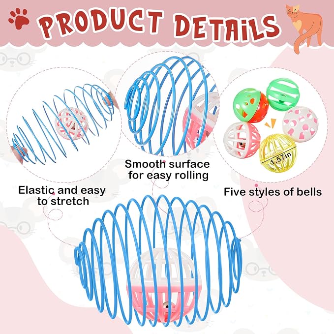 Jecery 5 Pcs Cat Toys Spring,Bell Ball,Multicolor